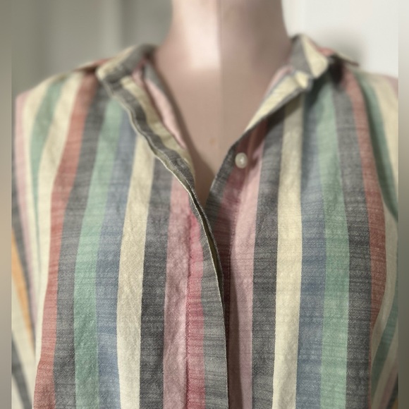 Madewell short sleeves button down top blouse rainbow stripe size M - Picture 2 of 13